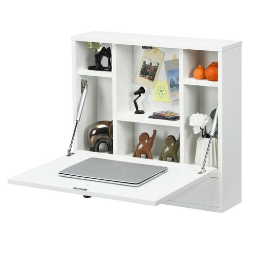 Bureau Mural Pour Ordinateur Portable Bureau Flottant Avec Tiroir 60x15x57cm Blanc