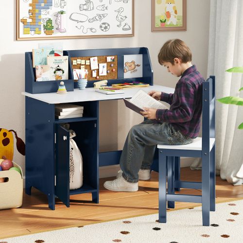 Bureau Pour Enfants Avec Chaise Tableau D'affichage Bibliothèque En Bois Pour Salon Chambre Bleu