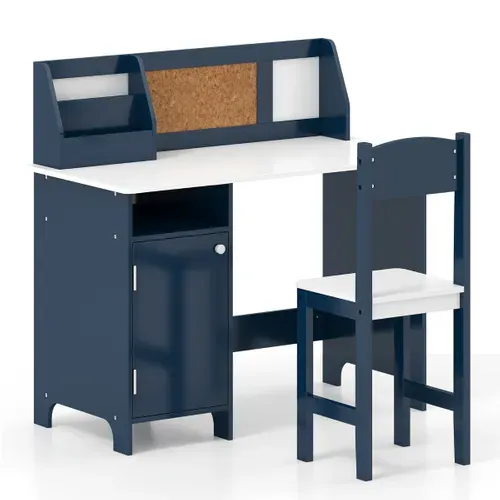 Bureau Pour Enfants Avec Chaise Tableau D'affichage Bibliothèque En Bois Pour Salon Chambre Bleu