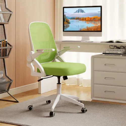 Chaise De Bureau Ergonomique En Résille Hauteur Réglable Avec Accoudoirs Relevables Pivotante Vert