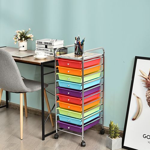 Chariot De Rangement En Métal Chromé Avec 10 Tiroirs 33 X 37 X 86 Cm Multicolore