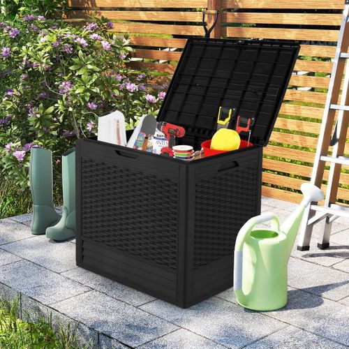 Coffre De Rangement Extérieure Conteneur De Jardin Pp 96 L Couvercle Verrouillable Noir