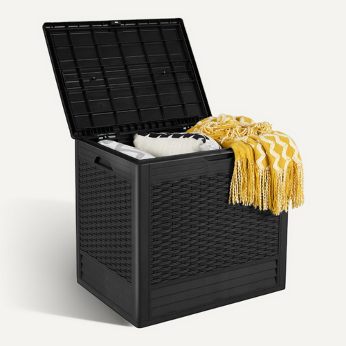 Coffre De Rangement Extérieure Conteneur De Jardin Pp 96 L Couvercle Verrouillable Noir