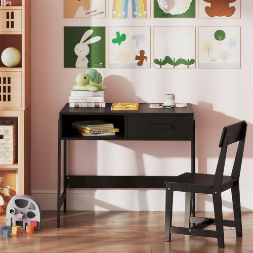 Ensemble Bureau Et Chaise Pour Enfants Ensemble Table D'étude Bois Avec Tiroir 85x48x70cm Noir