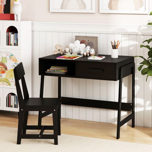 Ensemble Bureau Et Chaise Pour Enfants Ensemble Table D'étude Bois Avec Tiroir 85x48x70cm Noir