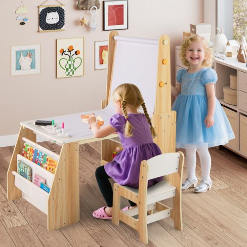 Ensemble Table Et Chaises Pour Enfants Chevalet Table D'étude Avec Chaise Naturel Blanc