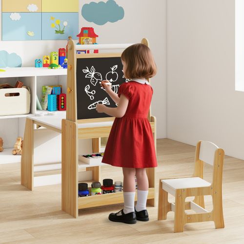 Ensemble Table Et Chaises Pour Enfants Chevalet Table D'étude Avec Chaise Naturel Blanc