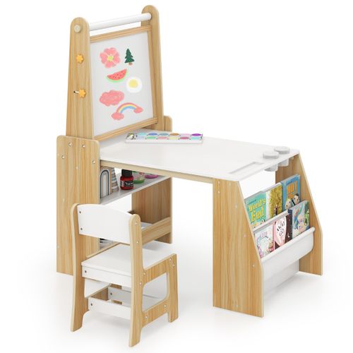 Ensemble Table Et Chaises Pour Enfants Chevalet Table D'étude Avec Chaise Naturel Blanc