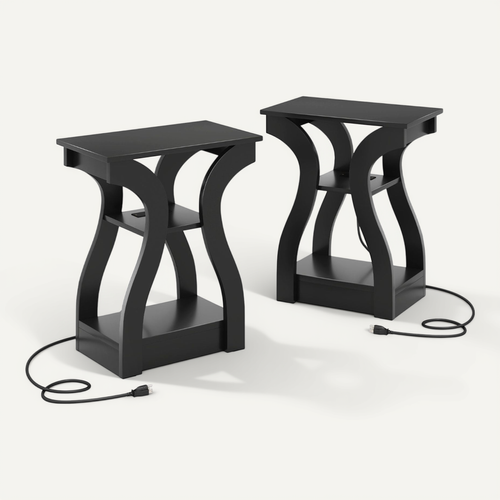 Lot De 2 Tables De Chevet Tables De Nuit à 3 Niveaux Avec Station De Charge 50x30x60,5 Cm Noir