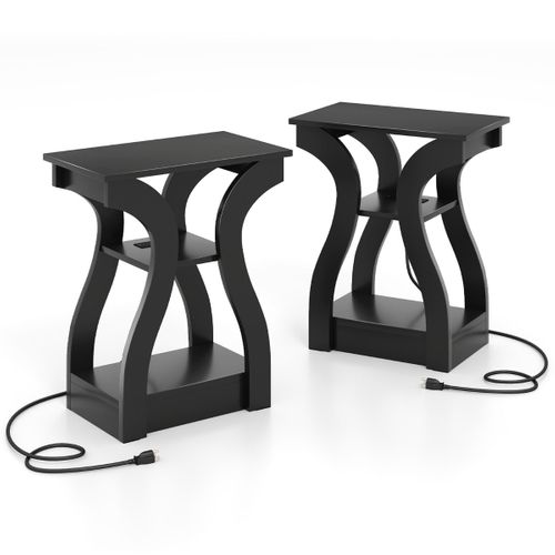 Lot De 2 Tables De Chevet Tables De Nuit à 3 Niveaux Avec Station De Charge 50x30x60,5 Cm Noir