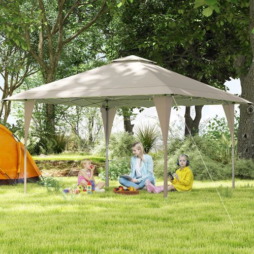 Tonnelle De Jardin Toit Aéré 3,95x3,95m Tente Réception Instantané Avec 8 Trous De Drainage Kaki