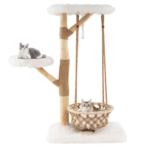 Arbre à Chat Avec Balançoire Hamac Branches En Bois Véritable Poteaux à Gratter En Jute 2 Perchoir