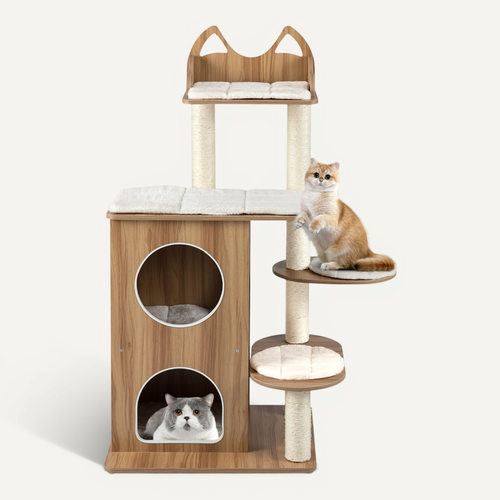 Arbre à Chat En Bois Tour à Chat à 2 Étages Avec Niche Plateforme D'observation Poteaux En Sisal