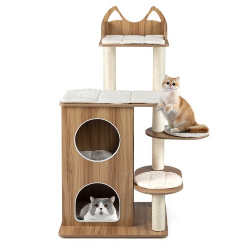 Arbre à Chat En Bois Tour à Chat à 2 Étages Avec Niche Plateforme D'observation Poteaux En Sisal