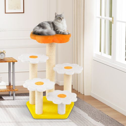 Arbre à Chat Fleur Mignon Pour Chats D'intérieur Avec Perchoir En Peluche Confortable Poteaux