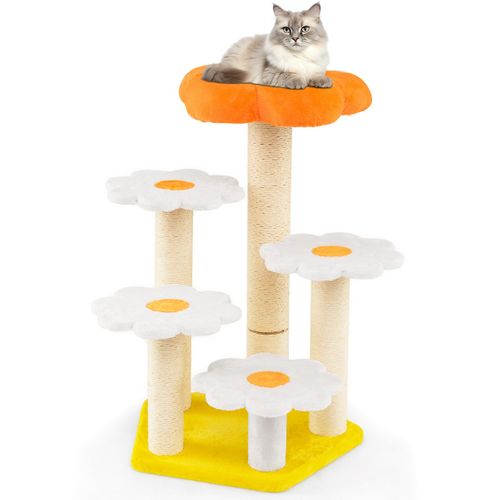 Arbre à Chat Fleur Mignon Pour Chats D'intérieur Avec Perchoir En Peluche Confortable Poteaux