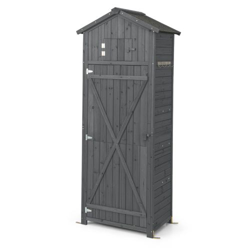 Abri à Outils Cabane à Outils Bois Imperméable Avec Table Pliable 8 Crochets 75x50x180,5cm Gris