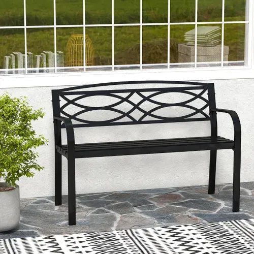 Banc De Jardin 2 Places Banquette Avec Accoudoirs Courbés Et Dossier 49 X 116 X 83 Cm Noir