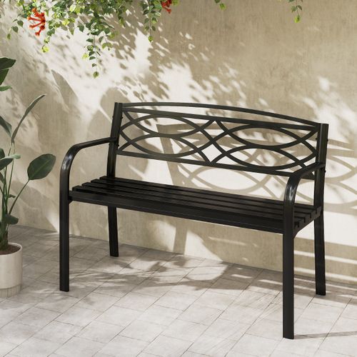 Banc De Jardin 2 Places Banquette Avec Accoudoirs Courbés Et Dossier 49 X 116 X 83 Cm Noir