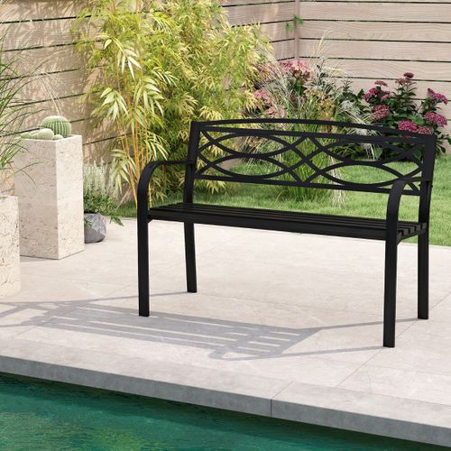 Banc De Jardin 2 Places Banquette Avec Accoudoirs Courbés Et Dossier 49 X 116 X 83 Cm Noir