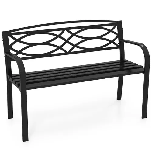 Banc De Jardin 2 Places Banquette Avec Accoudoirs Courbés Et Dossier 49 X 116 X 83 Cm Noir