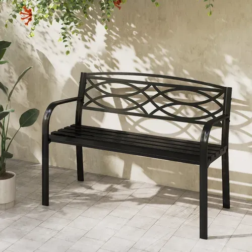Banc De Jardin 2 Places Banquette Avec Accoudoirs Courbés Et Dossier 49 X 116 X 83 Cm Noir