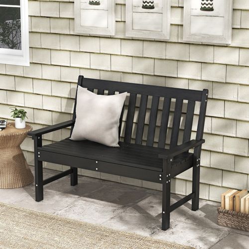 Banc De Jardin Hdpe Avec Dossier Accoudoirs 132x65x91cm Banquette Extérieur 2 Places Noir