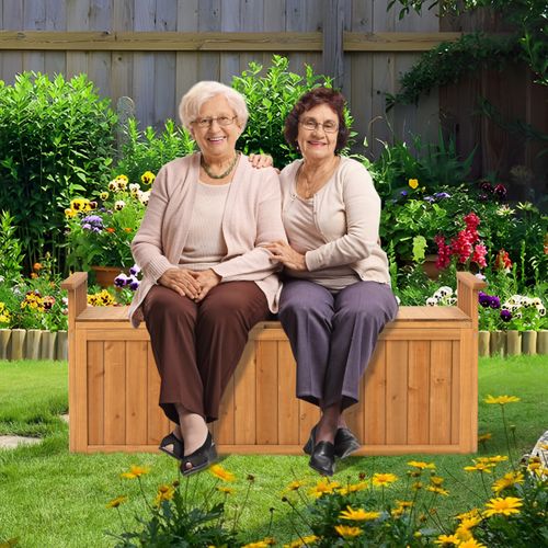 Banc De Rangement à 2 Places Banc D'extérieur 209 L Avec Accoudoirs Coffre De Stockage Bois