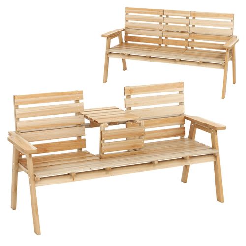 Banc D'extérieur En Bois De Sapin Avec Table Centrale Pliable Banc De Jardin Pour 2 à 3 Personnes
