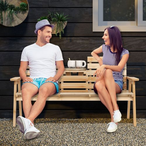 Banc D'extérieur En Bois De Sapin Avec Table Centrale Pliable Banc De Jardin Pour 2 à 3 Personnes