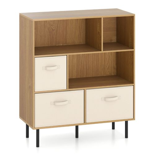 Bibliothèque Étagère 3 Niveaux Avec 3 Tiroirs Pliables Amovibles Moderne 90 X 40 X 105 Cm Naturel