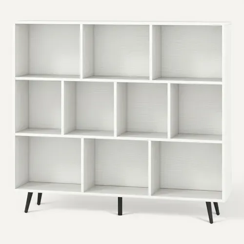 Bibliothèque à 10 Cubes 120x24x107cm Meuble De Rangement Moderne 2 Kits Antichute Blanc