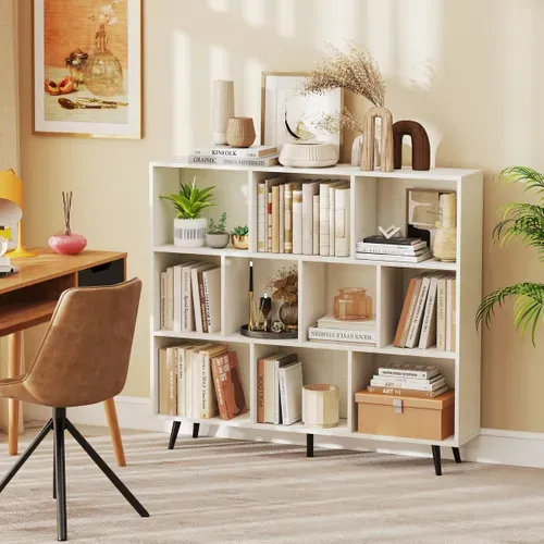Bibliothèque à 10 Cubes 120x24x107cm Meuble De Rangement Moderne 2 Kits Antichute Blanc