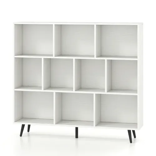 Bibliothèque à 10 Cubes 120x24x107cm Meuble De Rangement Moderne 2 Kits Antichute Blanc