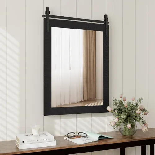 Miroir Mural Salle De Bain Rustique Avec Cadre En Bois Massif 76x56cm Rectangulaire Noir