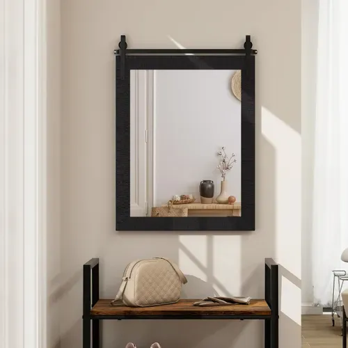 Miroir Mural Salle De Bain Rustique Avec Cadre En Bois Massif 76x56cm Rectangulaire Noir