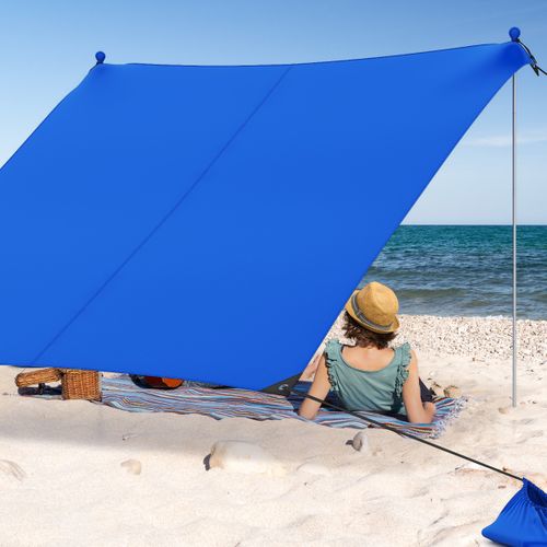 Tente De Plage Portable 2x2m Anti Uv Abris Solaire Avec 4 Sacs Pour Sable Piquets De Sol Bleu