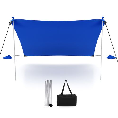 Tente De Plage Portable 2x2m Anti Uv Abris Solaire Avec 4 Sacs Pour Sable Piquets De Sol Bleu
