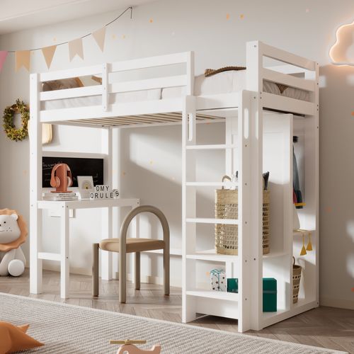 SMÅSTAD Lit mezzanine, blanc blanc/avec bureau avec 3 tiroirs, 90x200