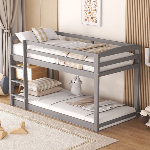 Lit Superposé 90x200 Cm Pour Enfants - Facile à Monter, Gris