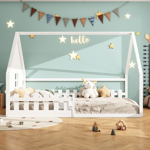Lit Enfant Avec Barrière De Sécurité, Blanc, 140*200 Cm