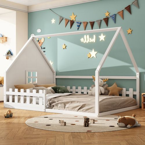 Lit Enfant Avec Barrière De Sécurité, Blanc, 140*200 Cm