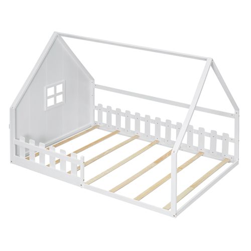 Lit Enfant Avec Barrière De Sécurité, Blanc, 140*200 Cm