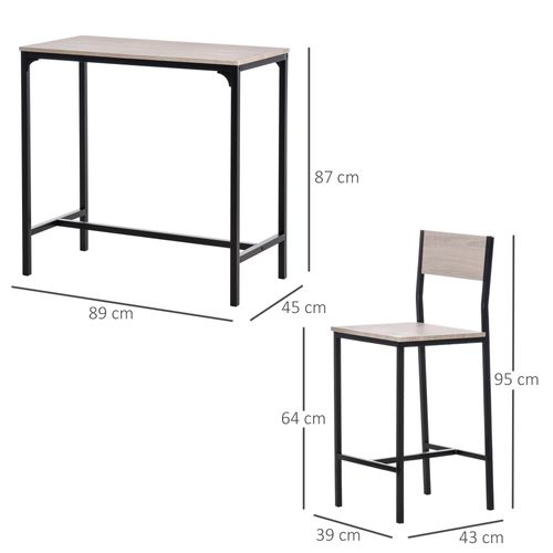 Table Haute Avec 2 Tabourets 3 Pièces, Bois Et Noir, 89x45x87 Cm