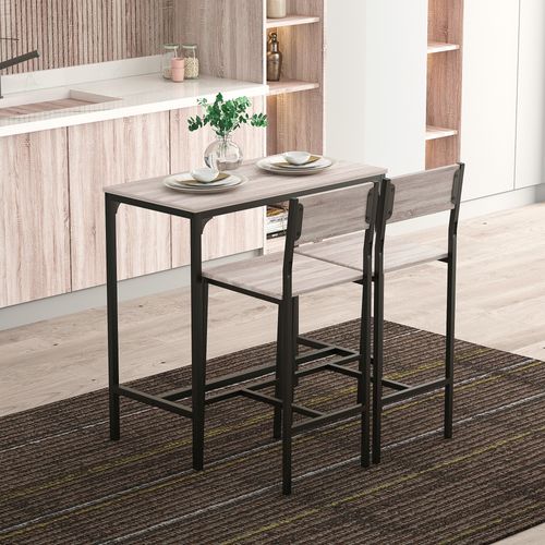 Table Haute Avec 2 Tabourets 3 Pièces, Bois Et Noir, 89x45x87 Cm