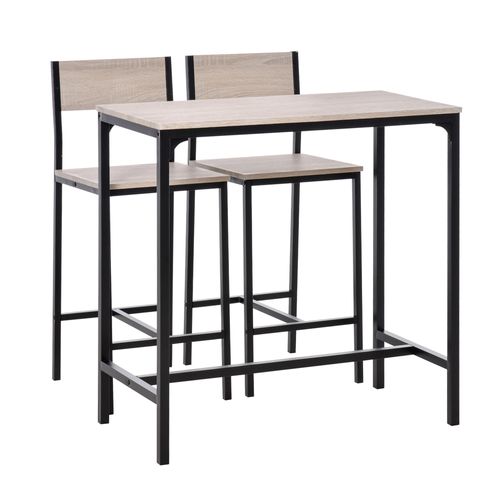 Table Haute Avec 2 Tabourets 3 Pièces, Bois Et Noir, 89x45x87 Cm