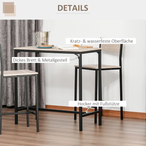 Table Haute Avec 2 Tabourets 3 Pièces, Bois Et Noir, 89x45x87 Cm