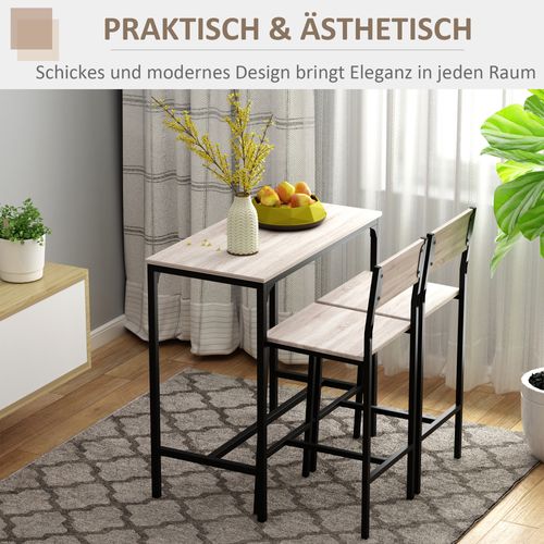 Table Haute Avec 2 Tabourets 3 Pièces, Bois Et Noir, 89x45x87 Cm