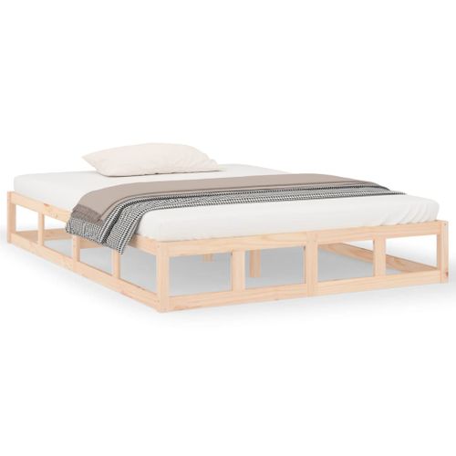 Lit Double Lit Adulte Cadre De Lit - 140x190 Cm Bois Massif
