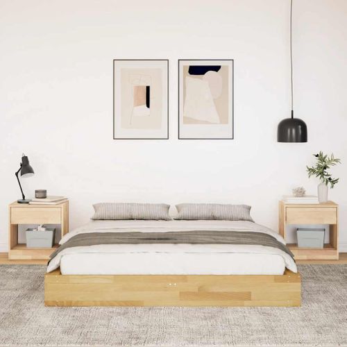 Lit Double Lit Adulte Cadre De Lit - 140x200 Cm Bois Massif De Chêne